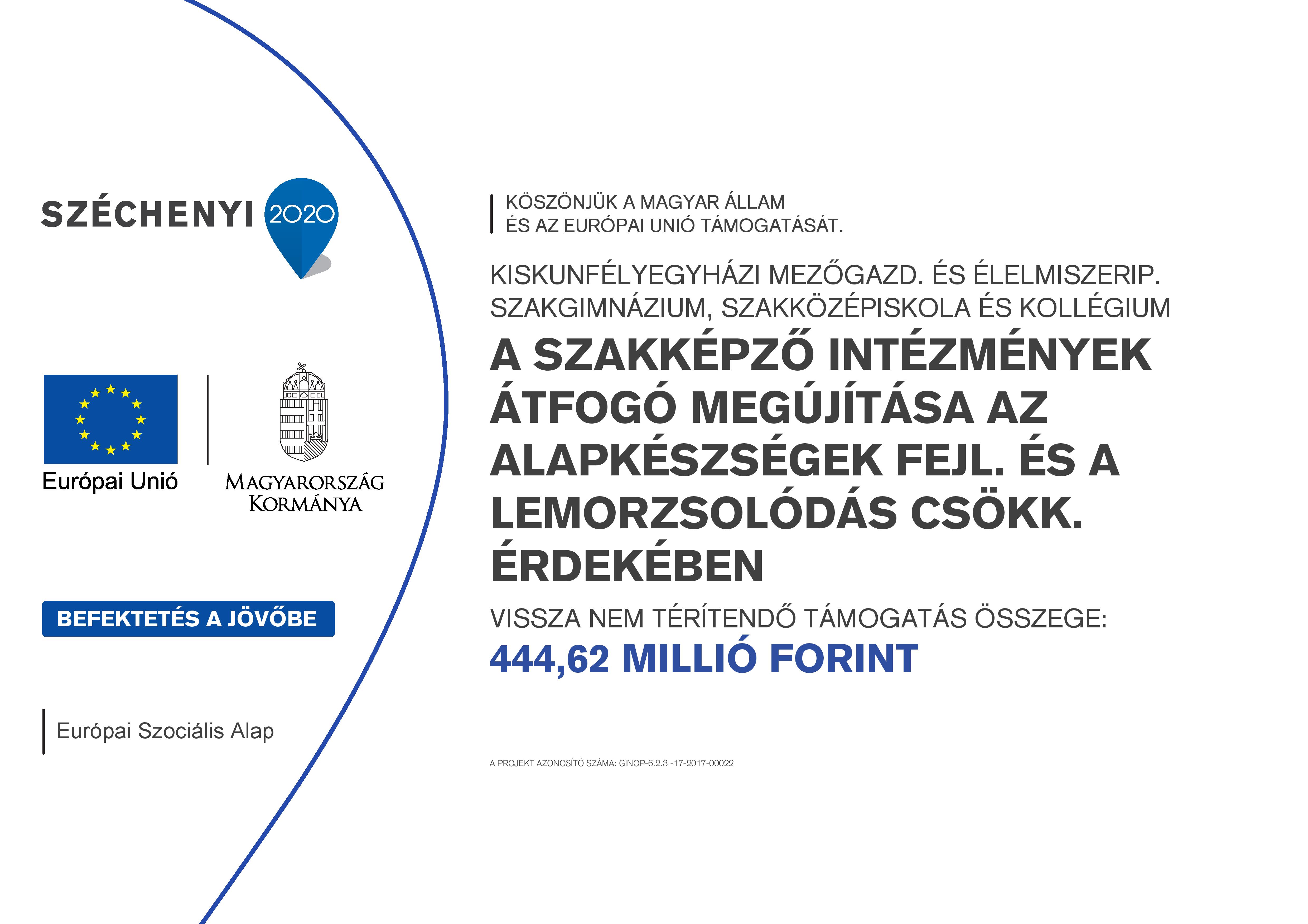 Pályázat logója, elnyert pénz összege